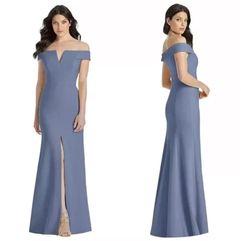 Dessy Collection Vivian Prom Dress Larkspur Blue Maxi Gown Formal Size 6 Wedding